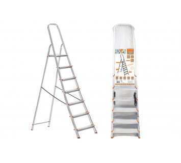 Стремянка алюминиевая СА7, 7 ступеней, усиленный профиль h=1470 мм, Народная