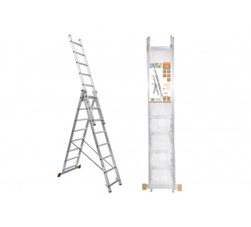 Лестница алюминиевая, ЛА3х10, 3х секционная х 10 ступеней, h=6270 мм, Народная