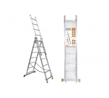 Лестница алюминиевая, ЛА3х7, 3х секционная х 7 ступеней, h=4480 мм, Народная