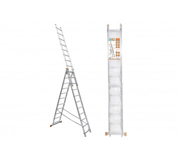 Лестница алюминиевая, ЛА3х12, 3х секционная х 12 ступеней, h=7870 мм, Народная