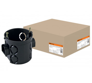 Установочная коробка СП D68х62мм, углубленная, саморезы, стыковочные узлы, черная, IP20, TDM