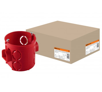 Установочная коробка СП D68х62мм, углубленная, саморезы, стыковочные узлы, красная, IP20, TDM