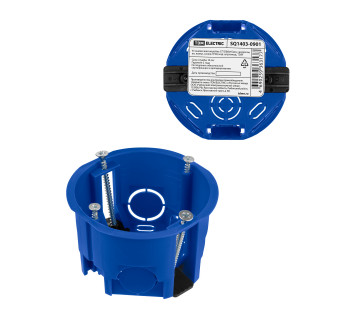 Установочная коробка СП D68х45мм, саморезы, пл. лапки, синяя, IP20, инд. штрихкод, TDM