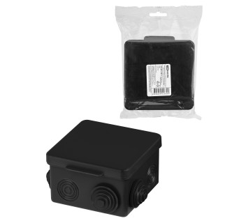 Распаячная коробка ОП 80х80х50мм, крышка, IP54, 7вх., черная, инд. штрихкод TDM