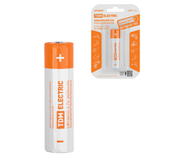 Аккумулятор LIR18650 3,7 В 2600 мА*ч  Li-Ion, с защитой, BP-1, TDM