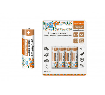 Элемент питания LR6 AA Alkaline 1,5V BP-4 Народный