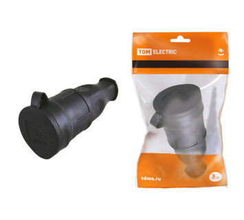 Розетка переносная с заглушкой каучук 2Р+РЕ 16А 250В IP44 TDM