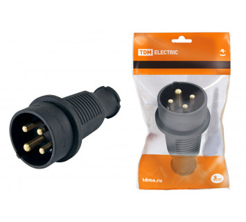 Вилка прямая каучук 3Р+РЕ 32А 380В IP44 TDM