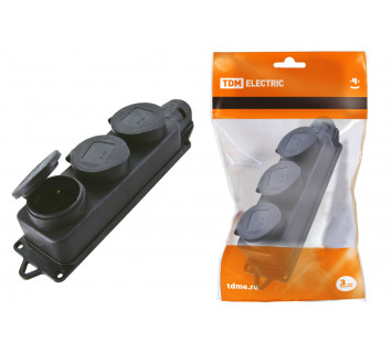 Розетка трехместная с заглушками каучук 2Р+РЕ 16А 250В IP44 TDM