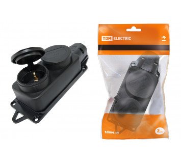 Розетка двухместная с заглушками каучук 2Р+РЕ 16А 250В IP44 TDM