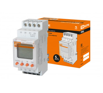 Реле времени РВМЦ-1с/100час-2х8А-24/230В-DIN (мнф.цифр., 24реж., 1с-100час, 24-230В АС/DC) TDM