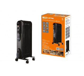 Масляный обогреватель МО-7К, чёрный, 1500 Вт, 7 сек, рег. мощ. (600/900/1500 Вт), термостат, TDM